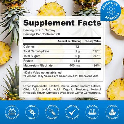 Magnesium Glycinate Gummies - 400mg, NON-GMO