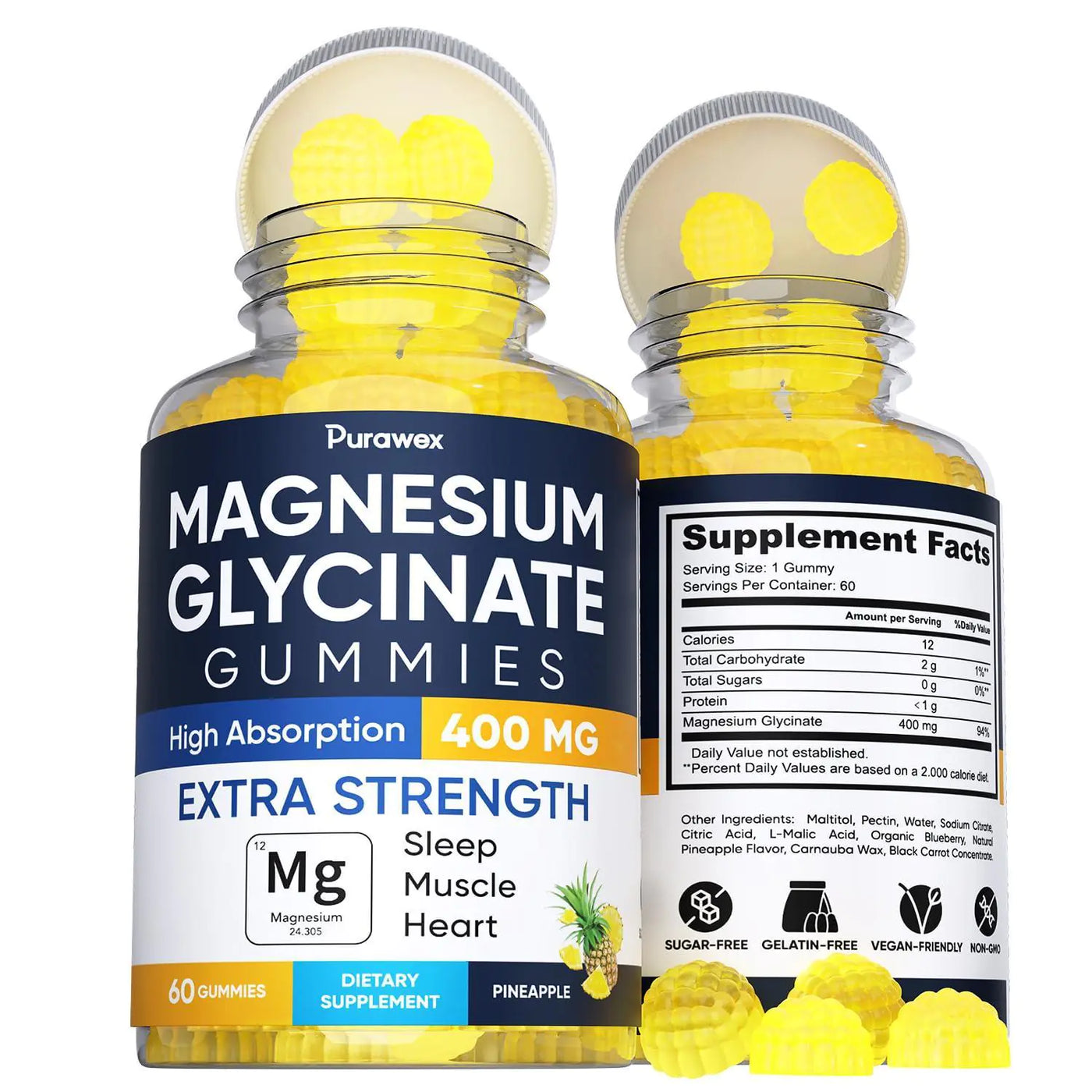 Magnesium Glycinate Gummies - 400mg, NON-GMO