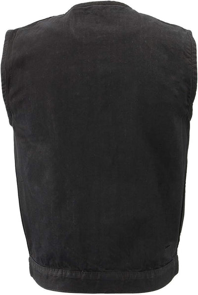  Men'S Black Collarless Denim Club Style Vest with Hidden Zipper