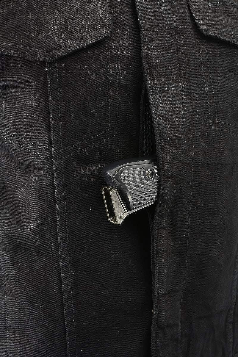  Men'S Black Collarless Denim Club Style Vest with Hidden Zipper