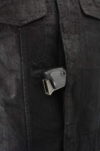  Men'S Black Collarless Denim Club Style Vest with Hidden Zipper